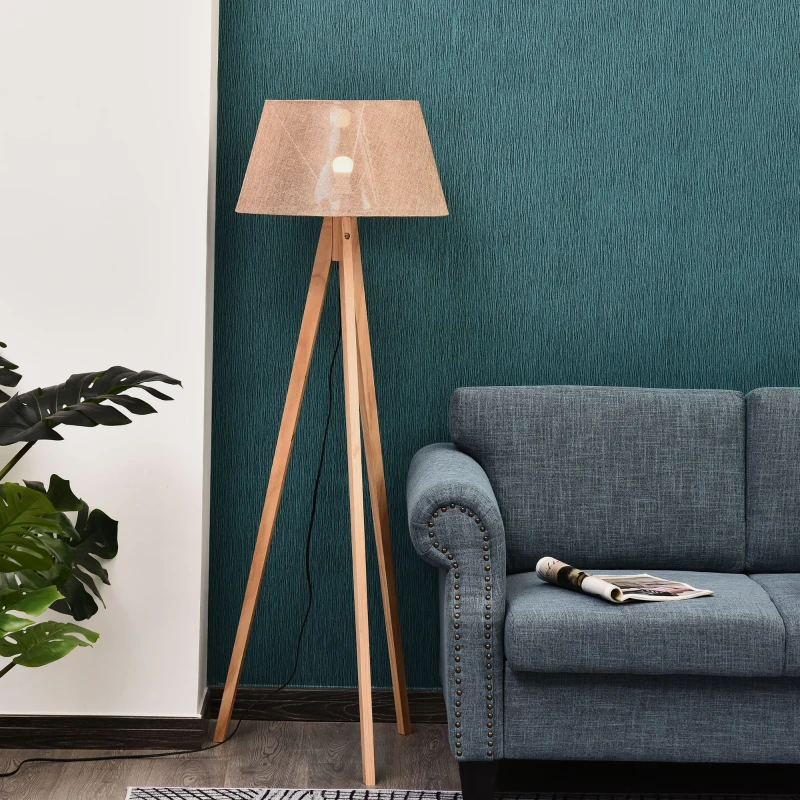 HOMCOM Candeeiro de Pé Moderno para o Quarto, Sala de Estudo, Sala de Estar com Base de Tripé Inoxidável Abajur de Linho Bege 146 cm