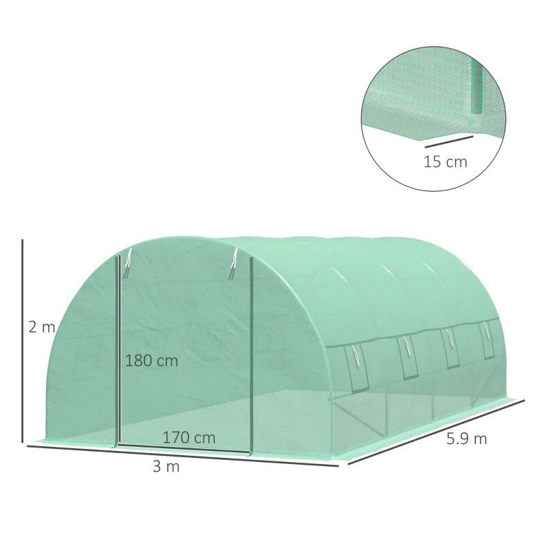 Outsunny Sera Tip Tunel pentru Plante, Verde, 6x3x2 m(m-3)