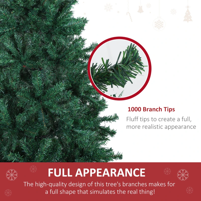 HOMCOM 6FT Artificial Christmas Tree Plain Spruce Faux Seasonal Decoration 1000 PVC Tips Metal Base Stand Easy Assembly