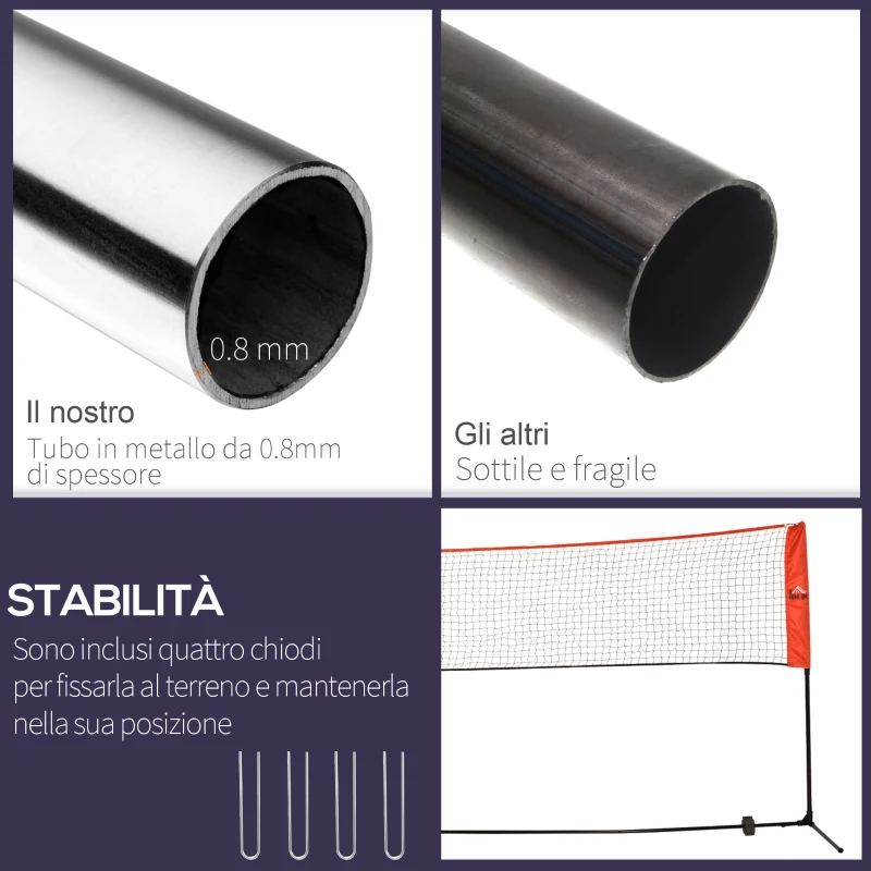 HOMCOM Rete Tennis e Badminton Portatile ad Altezza Regolabile con Borsa, Rossa e Nera