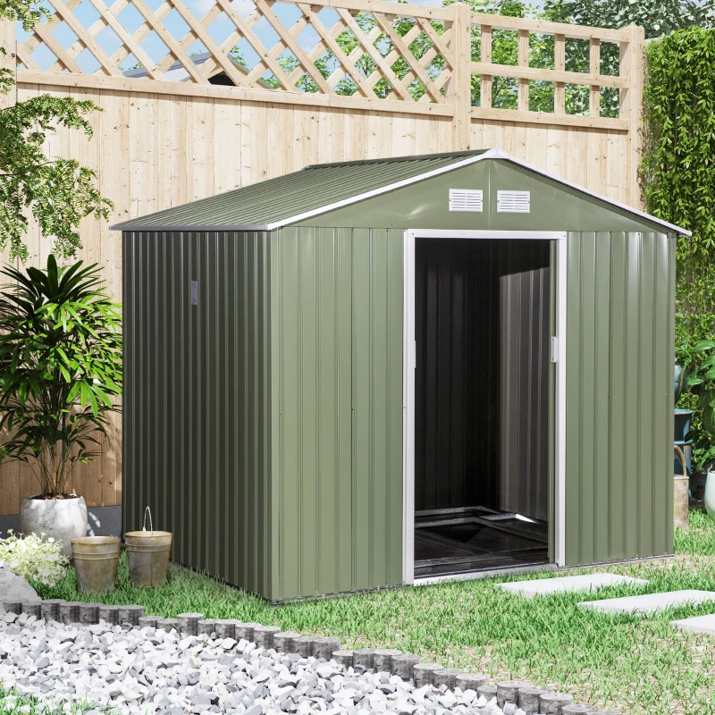 Outsunny Magazie de gradina 277 x 195 x 192cm cu usi glisante duble, 4 orificii de aerisire, din otel durabil, verde(m-2)