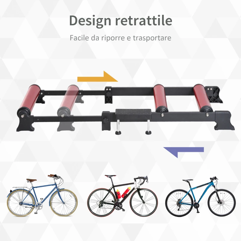 HOMCOM Rullo per Bicicletta Allenamento Fitness da Casa, Portatile Lunghezza Regolabile per Bici Ruote da 26"、28"、29"、700C, 54 × 14.5 × 93-145cm