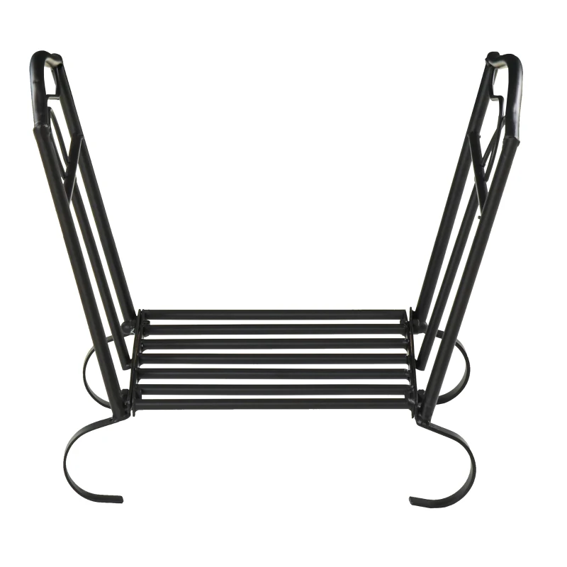 Outsunny Suporte para Lenha Metálico Porta Lenha Exterior e Interior com Grade e Base Elevada Carga Máxima 40kg 47x30x38cm Preto