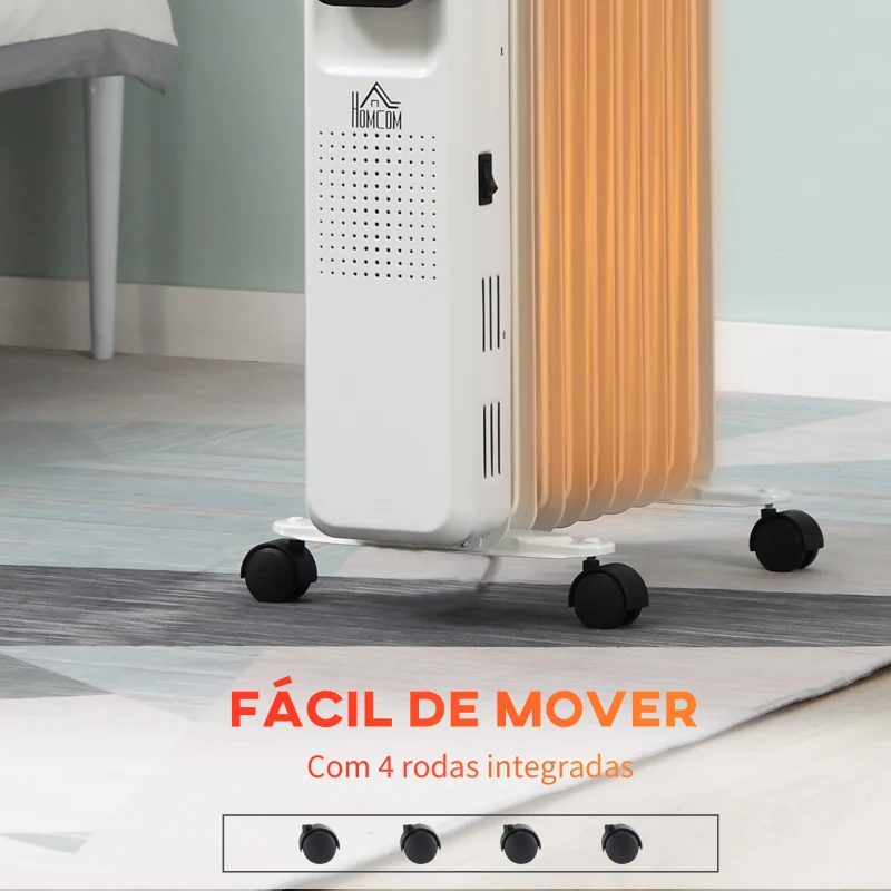 HOMCOM Aquecedor a Óleo 1830/2180W com 3 Modos de Aquecimento Tela LED Controle Tátil Termostato Temporizador 24H e Rodas Baixo Consumo para 20m² 42,5x24x63cm Branco