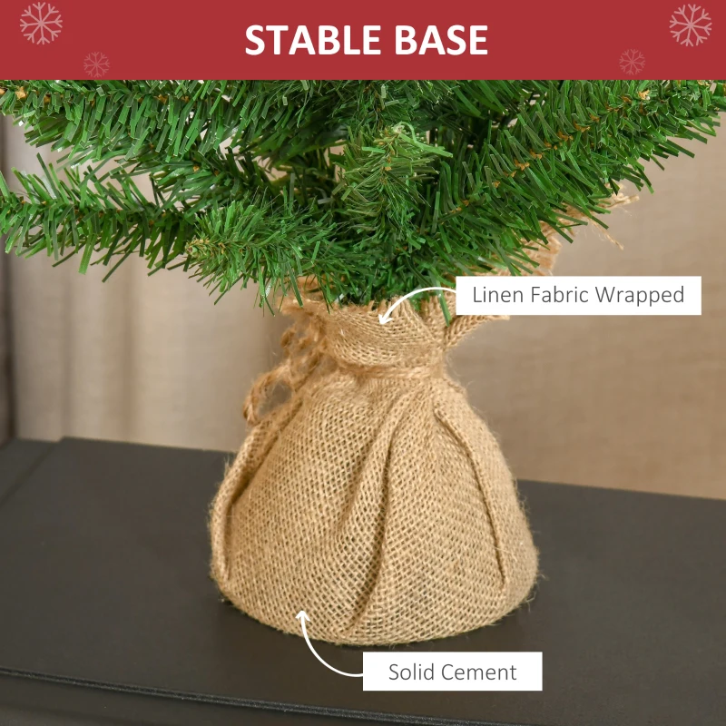 HOMCOM 60cm 2ft Little Artificial Christmas Tree with Cloth Bag Base and 70 natural branches Mini Christmas Decorations on Table or Desk, Great Presents for Children