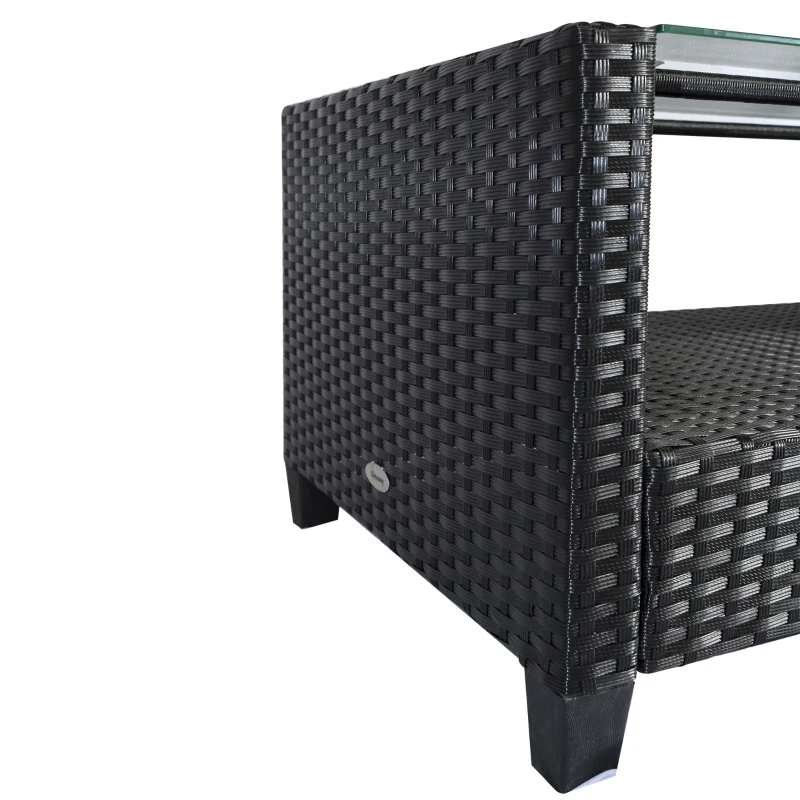 Outsunny Set Mobili da Giardino 4 Pezzi in Rattan PE e Tavolino, Divano e Poltrone Imbottiti Nero e Beige 124x68x76cm