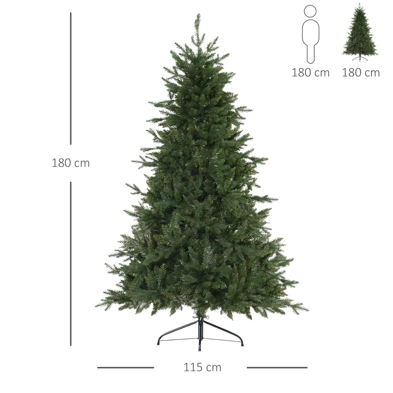 HOMCOM 6ft/180cm Christmas Tree 1492 PVC Tips Artificial Seasonal Festival Decoration Metal Flodable Base Green