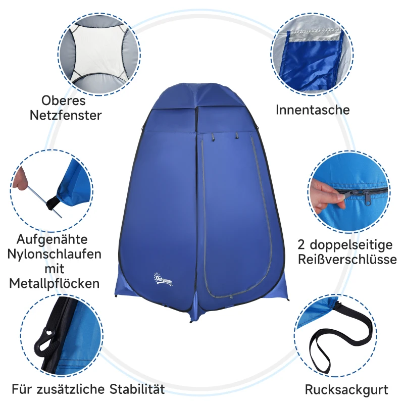 Outsunny Pop-up Camping Toilet-/Douchetent: Mobiel, Privacy, Waterdicht, Donkerblauw, 120x120x190cm