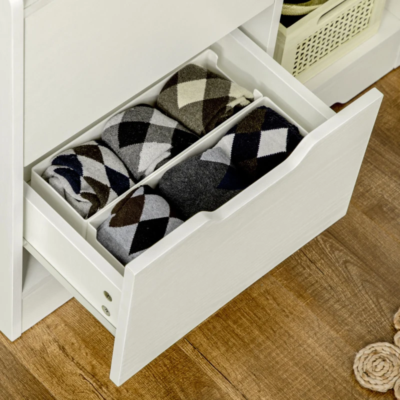 HOMCOM Mobile Dispensa in MDF con 2 Cassetti e Ripiani Aperti per Soggiorno, Ingresso e Cucina, 73x35x110 cm, Bianco