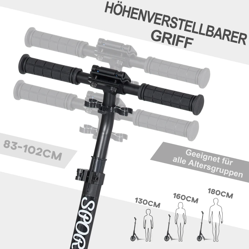 HOMCOM Scooter Tretroller klappbar Leichtbau Aluminium Schwarz 95,5 x 37 x 83-102cm