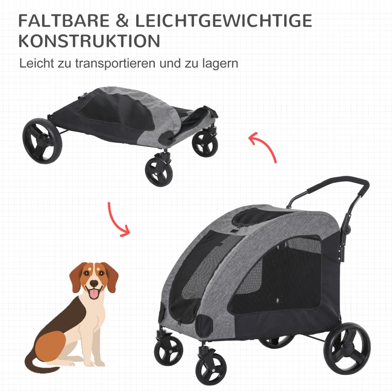 PawHut Hondenbuggy hondentrolley hondenkar hondentas opvouwbaar grijs + zwart
