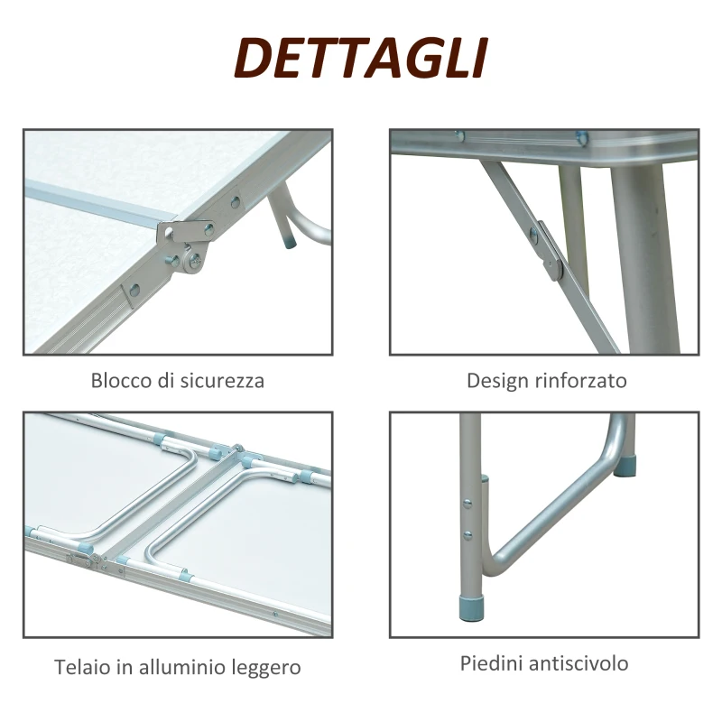 Outsunny Tavolo Da Campeggio Picnic Pieghevole Portatile 120 x 60 x 54/70 cm