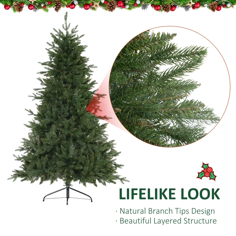 HOMCOM 6ft/180cm Christmas Tree 1492 PVC Tips Artificial Seasonal Festival Decoration Metal Flodable Base Green