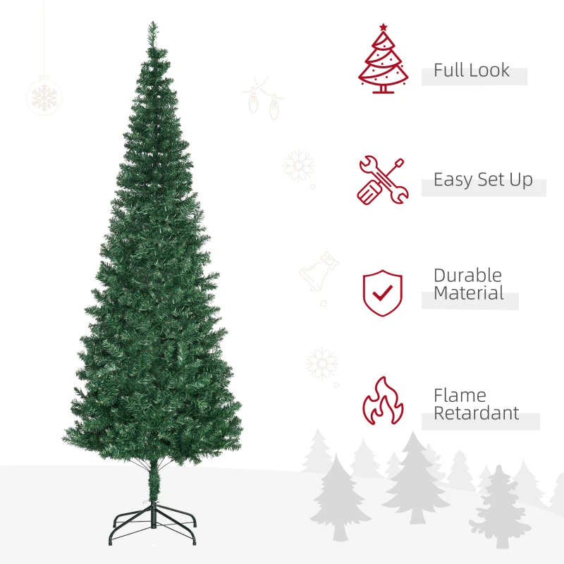 HOMCOM 7ft PVC Hinged Unlit Slim Artificial Pencil Christmas Tree