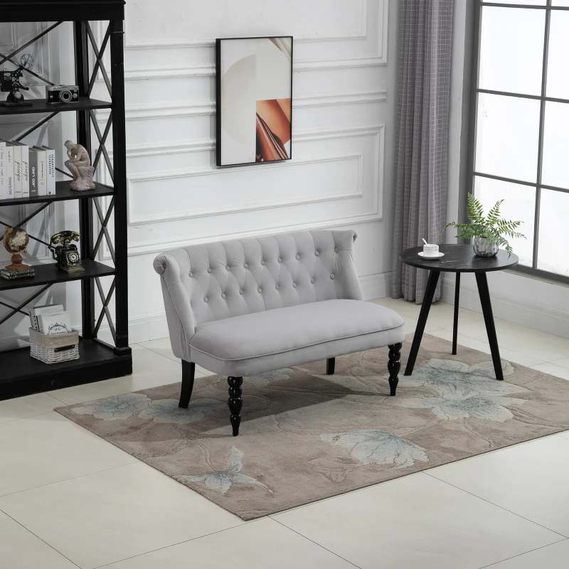 HOMCOM tweezitsbank stoffen bank gestoffeerd zitmeubel loveseat vintage hout grijs