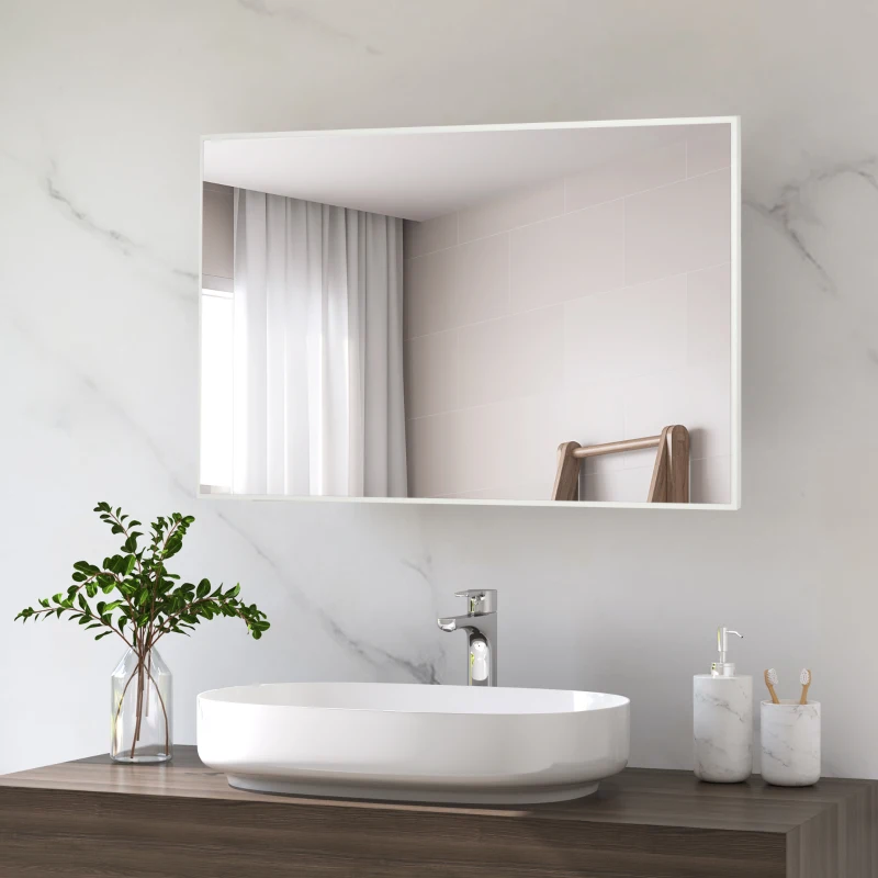 kleankin Specchio da Bagno Rettangolare in Truciolato e Vetro con Design a Parete, 104x60 cm, Bianco e Argento