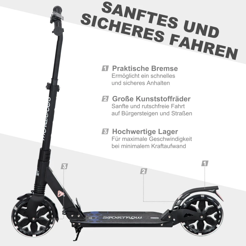 HOMCOM Scooter Tretroller klappbar Leichtbau Aluminium Schwarz 95,5 x 37 x 83-102cm