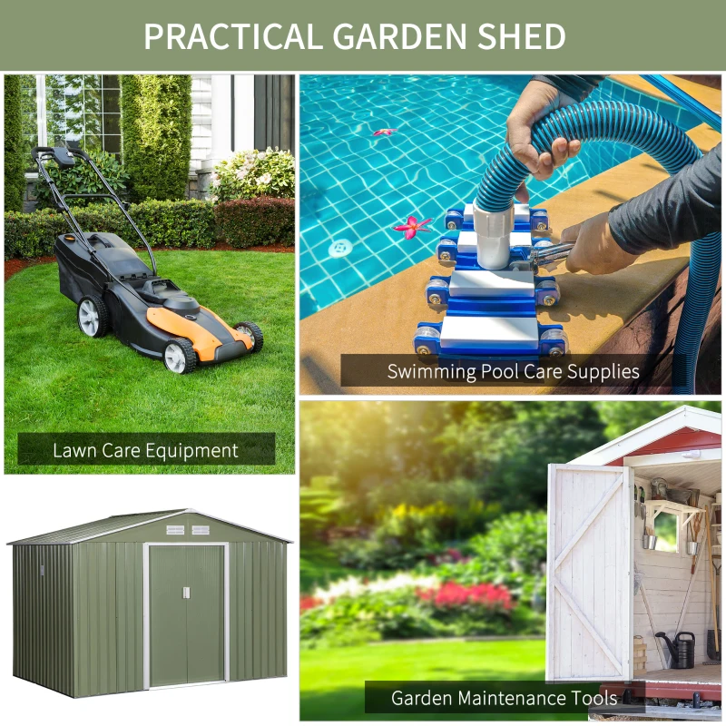 Outsunny Magazie de gradina 277 x 195 x 192cm cu usi glisante duble, 4 orificii de aerisire, din otel durabil, verde(m-6)