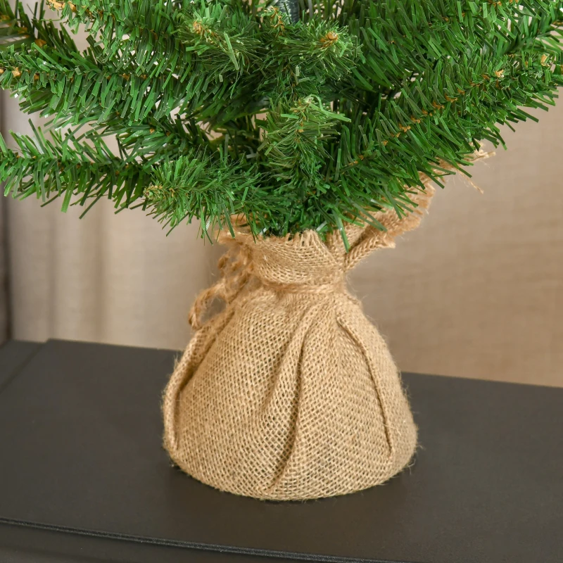 HOMCOM 60cm 2ft Little Artificial Christmas Tree with Cloth Bag Base and 70 natural branches Mini Christmas Decorations on Table or Desk, Great Presents for Children