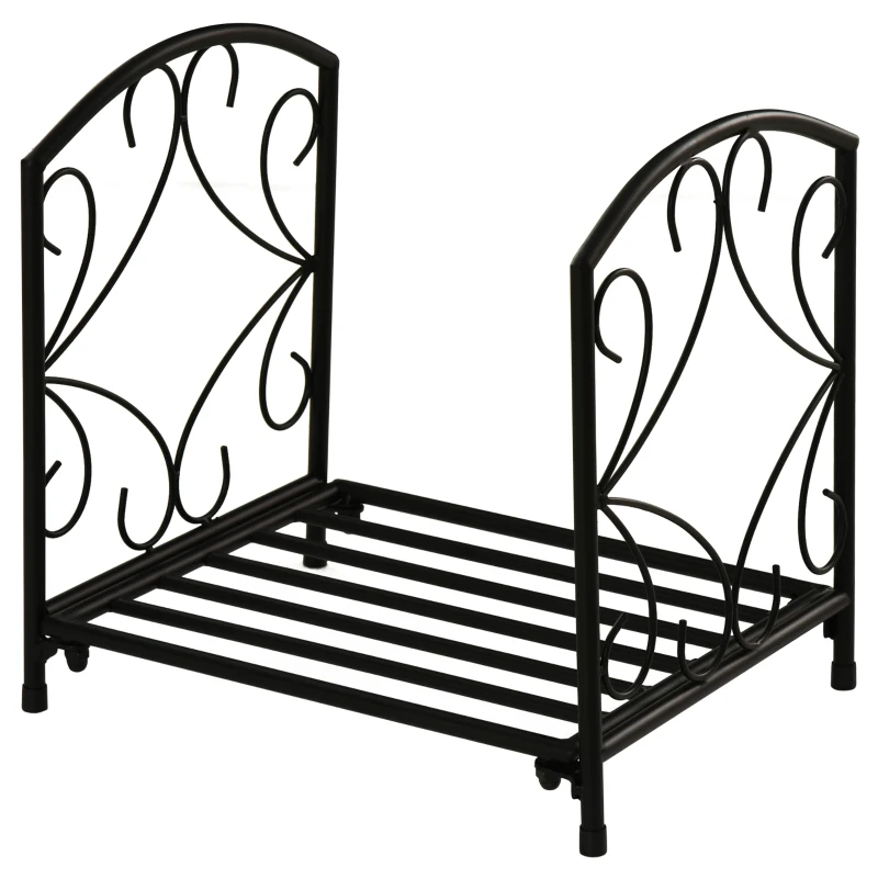 Outsunny Suporte para Lenha Metálico Porta Lenha Exterior e Interior com Grade e Base Elevada Carga Máxima 50kg 39,5x31,5x39,5cm Preto