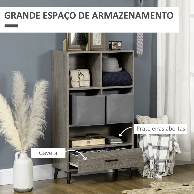 HOMCOM Estante com 2 Gavetas de Tecido Amovíveis e 5 Compartimentos de Armazenamento 60x28,5x105cm Cinza Escuro
