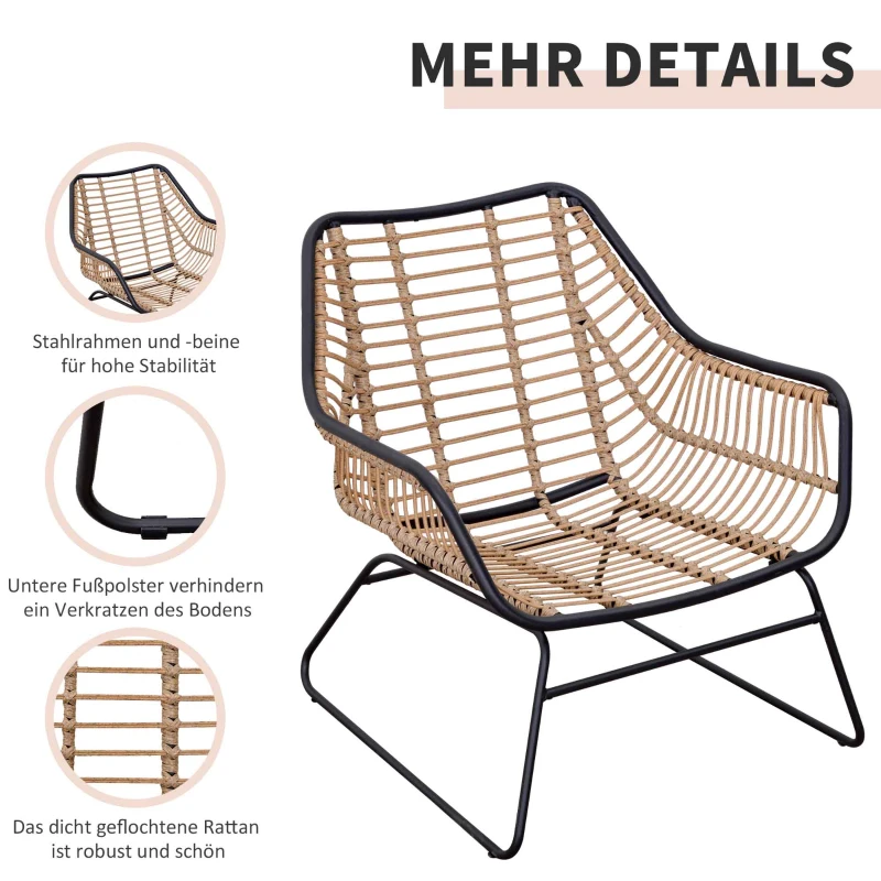 Outsunny poly-rotan tuinbank 4-delige rotan bankset staal polyester kaki + beige