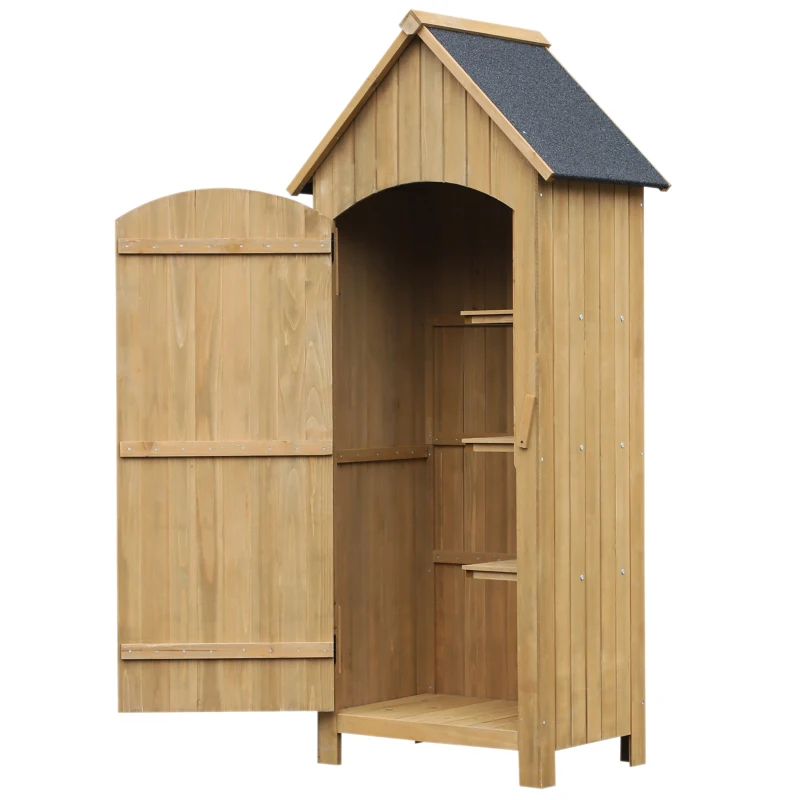 Outsunny Magazie de Scule de Gradina din Lemn Impermeabila cu Usi si Rafturi, 77.5x54.2x179.5 cm(m-13)