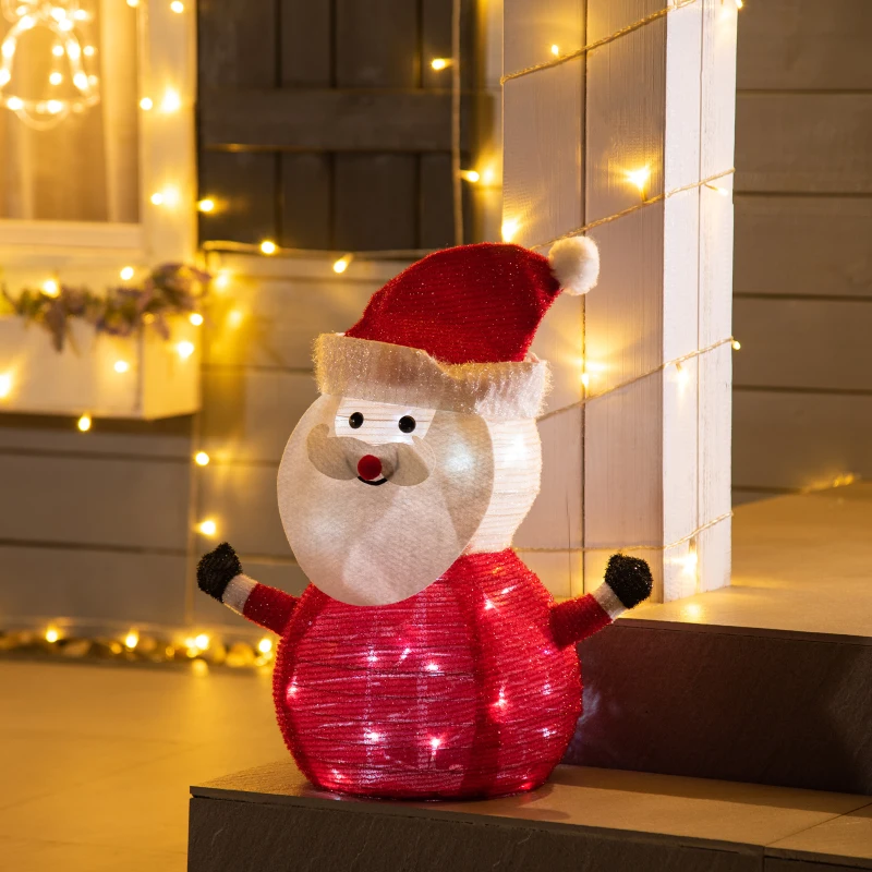 Outsunny Pai Natal de Tecido com Luzes LED Figura Decorativa Luminosa de Natal com Botão de Interruptor para Interior e Exterior Ø30x51cm Preto Branco e Vermelho