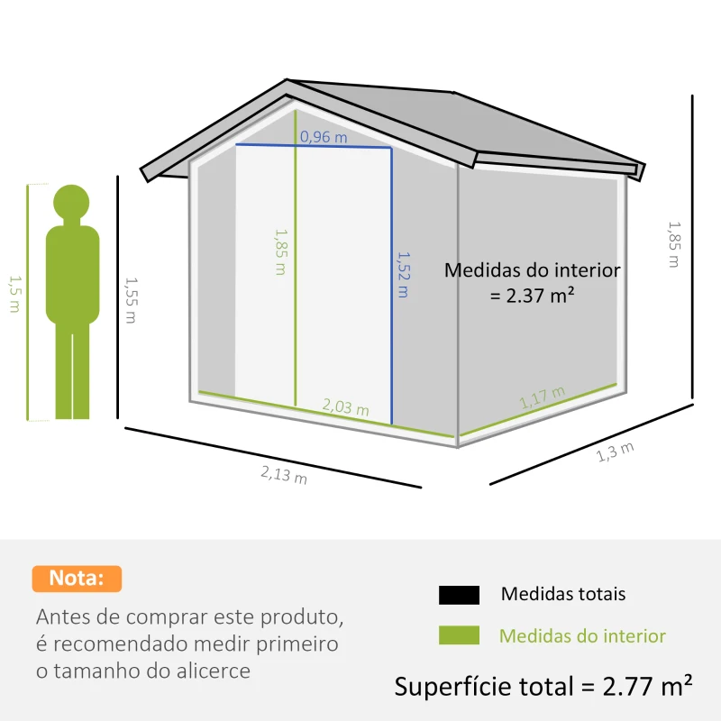 Outsunny Abrigo de Jardim 213x130x185cm Abrigo de Jardim Metálico de Exterior com 2 Portas Deslizantes e 4 Janelas Cinza Escuro