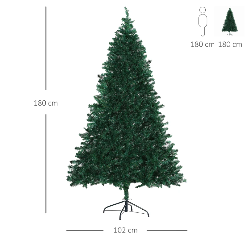 HOMCOM 6FT Artificial Christmas Tree Plain Spruce Faux Seasonal Decoration 1000 PVC Tips Metal Base Stand Easy Assembly