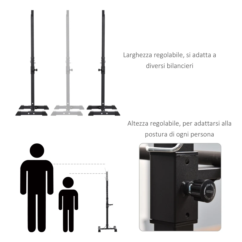 HOMCOM Set di 2 Rack Supporto per Bilanciere in Acciaio, Altezza Regolabile su 12 Livelli, 50x49x124-154cm, Nero