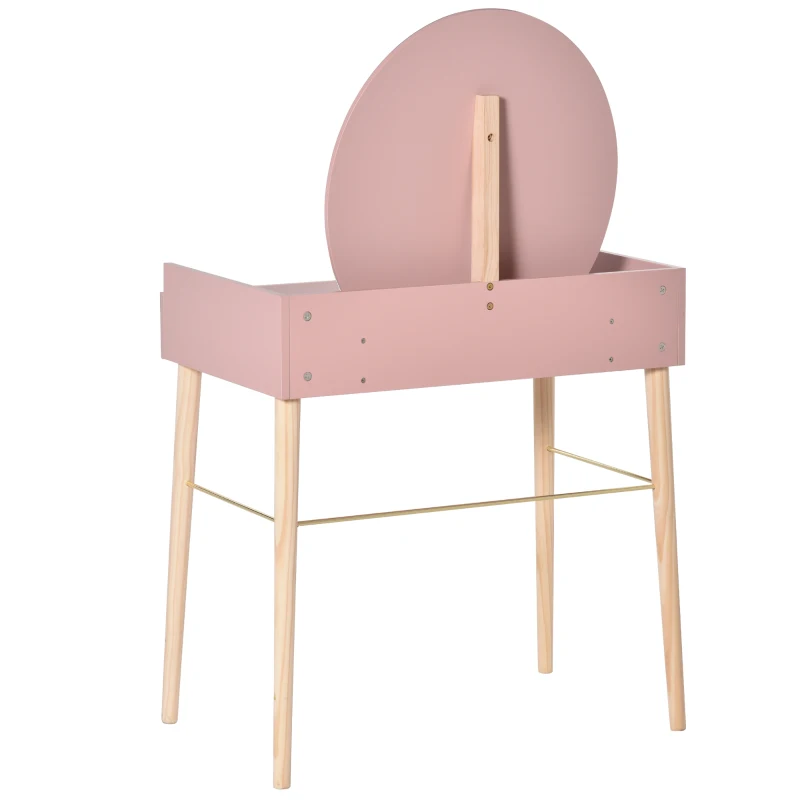 HOMCOM Schminktisch für Schlafzimmer Frisiertisch Kosmetiktisch mit Spiegel Schublade leichter Luxusstil MDF Kiefernholz Rosa 76 x 48 x 123,5 cm