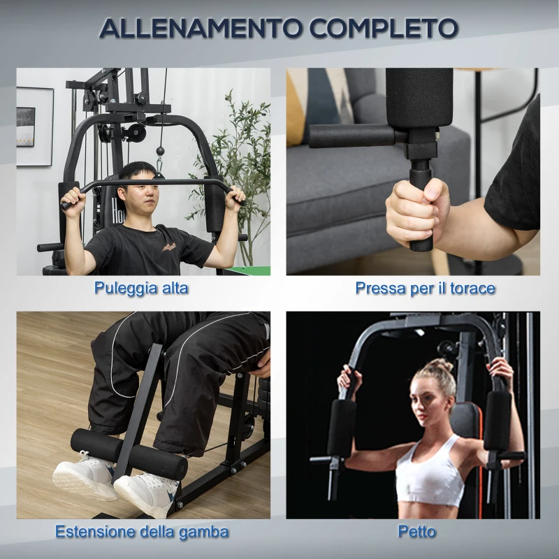 HOMCOM Stazione Fitness con Pesi da 45kg per Allenamento a Casa, 135x103x210cm, Nero