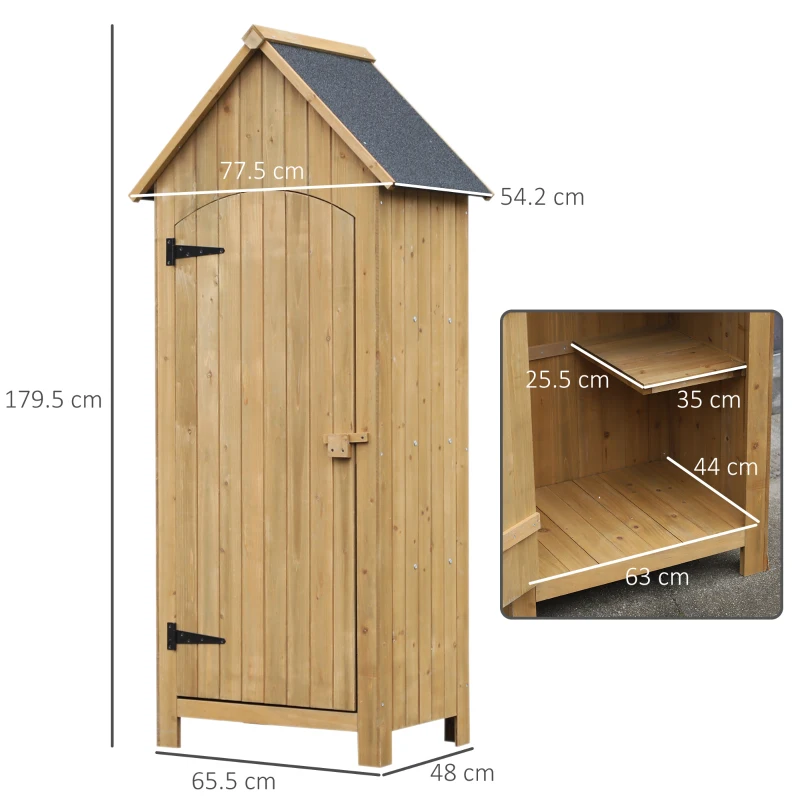 Outsunny Magazie de Scule de Gradina din Lemn Impermeabila cu Usi si Rafturi, 77.5x54.2x179.5 cm(m-3)