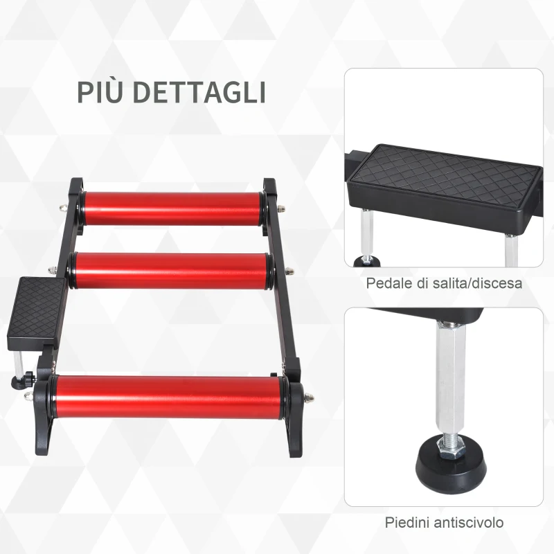 HOMCOM Rullo per Bicicletta Allenamento Fitness da Casa, Portatile Lunghezza Regolabile per Bici Ruote da 26"、28"、29"、700C, 54 × 14.5 × 93-145cm