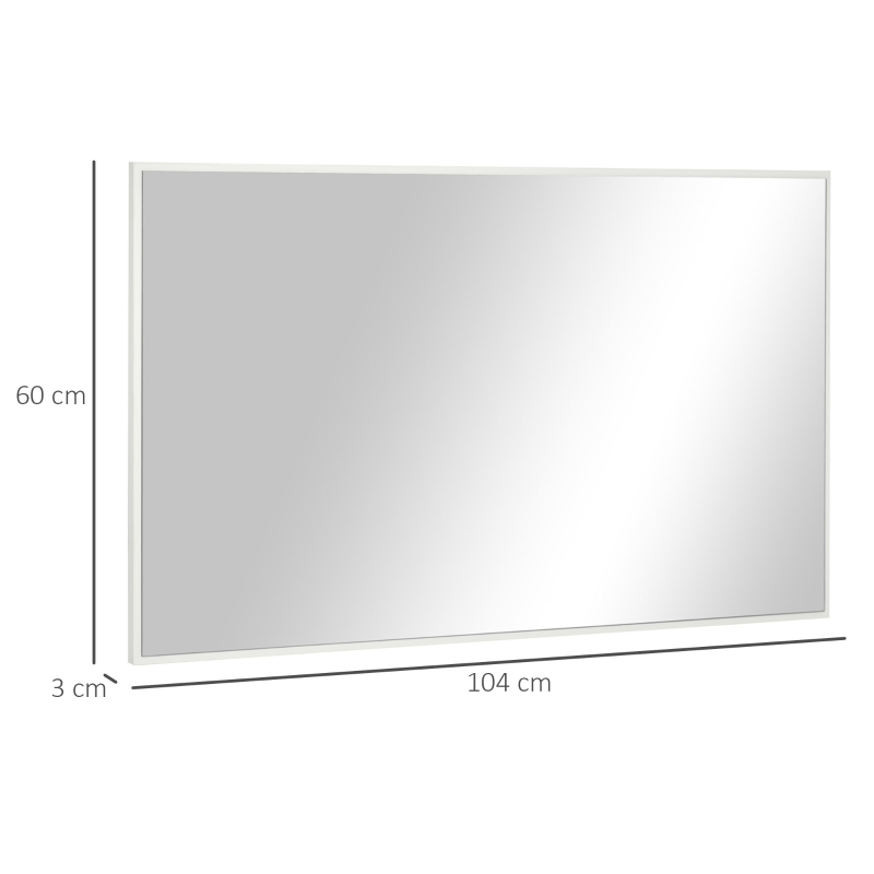 kleankin Specchio da Bagno Rettangolare in Truciolato e Vetro con Design a Parete, 104x60 cm, Bianco e Argento