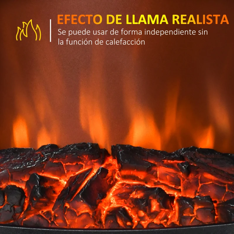 HOMCOM Lareira Elétrica Portátil 1000/2000W com Simulação de Chama Termostato Ajustável e Proteção de Superaquecimento para Salas de até 25m² 36,5x24x41,5cm Preto