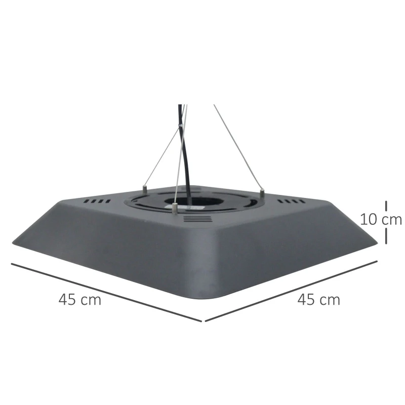 Outsunny Aquecedor Elétrico de Teto com 3 Faixas de Temperatura Luz LED Controle Remoto e Interruptor Tátil Ip45 45x45x10 cm Preto