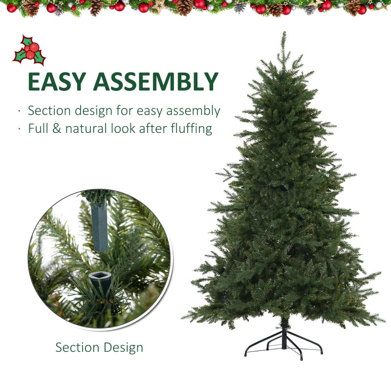 HOMCOM 6ft/180cm Christmas Tree 1492 PVC Tips Artificial Seasonal Festival Decoration Metal Flodable Base Green