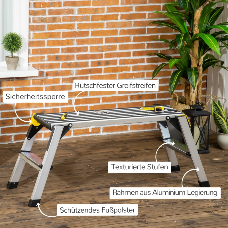 DURHAND Arbeitsplattform Arbeitsbühne, klappbar, rutschfest, mit Sicherheitsriegel, Aluminium, 127,5 x 45 x 49cm