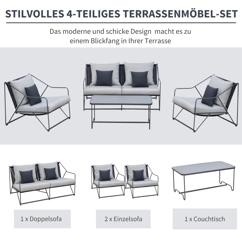 Outsunny 4-delige tuinset ligbank voor buiten zitgroep met salontafel kussens metaal