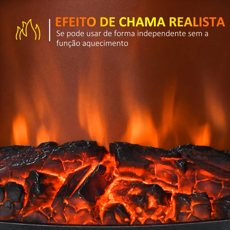 HOMCOM Lareira Elétrica Portátil 1000/2000W com Chama LED Brilho Regulável Termostato Ajustável e Proteção de Superaquecimento para Salas de até 25m² 51x28x60cm Branco