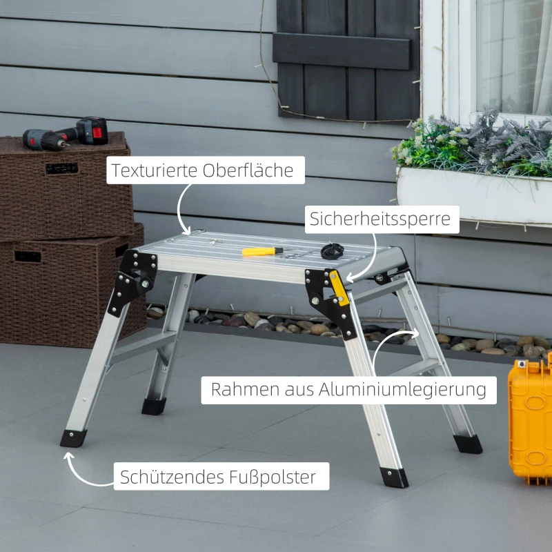 DURHAND Arbeitsplattform Arbeitsbühne, klappbar, rutschfest, mit Sicherheitsriegel, Aluminium+Stahl, 94 x 38,5 x 48cm
