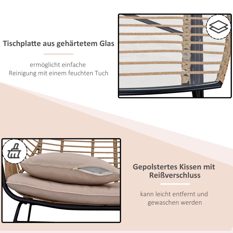 Outsunny poly-rotan tuinbank 4-delige rotan bankset staal polyester kaki + beige