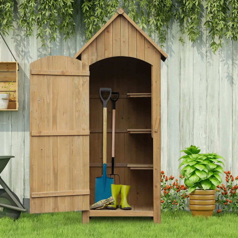 Outsunny Magazie de Scule de Gradina din Lemn Impermeabila cu Usi si Rafturi, 77.5x54.2x179.5 cm(m-2)