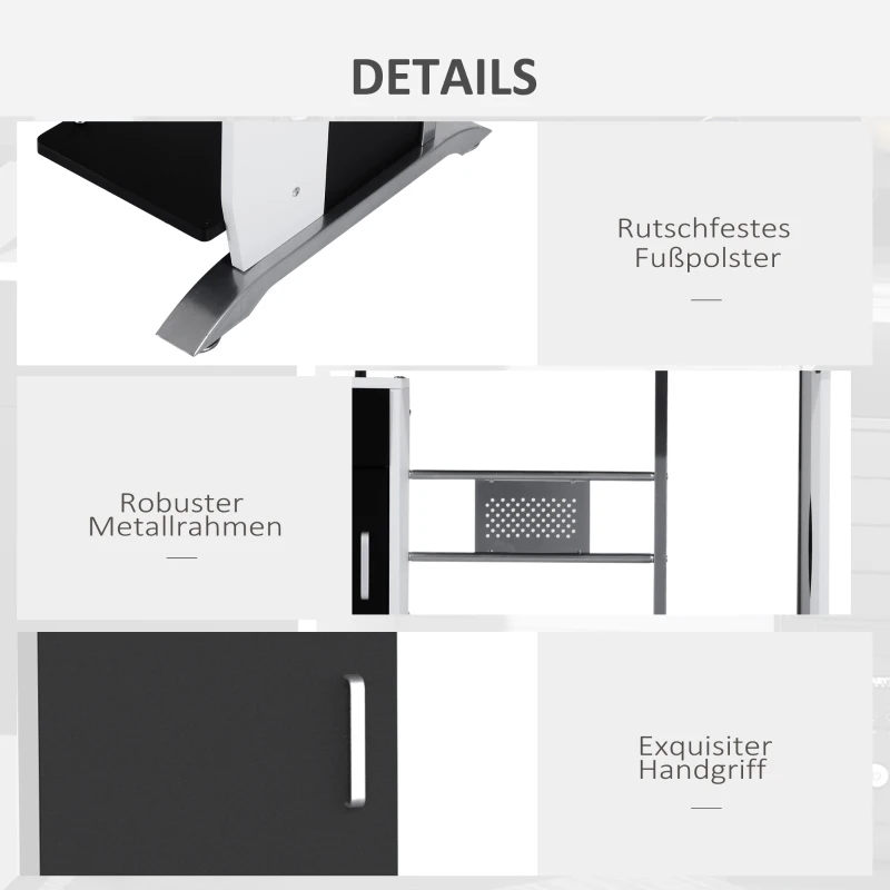 HOMCOM Computerbureau bureau met antislip schuiflades zwart + wit + zilver