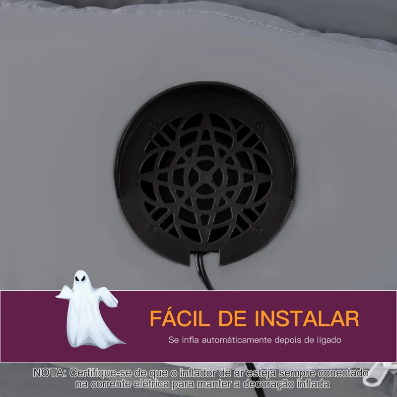 HOMCOM Fantasmas Infláveis de Halloween com Luzes LED Decoração Inflável de Halloween para Interiores Exteriores Festas 110x38x154cm Branco e Cinza