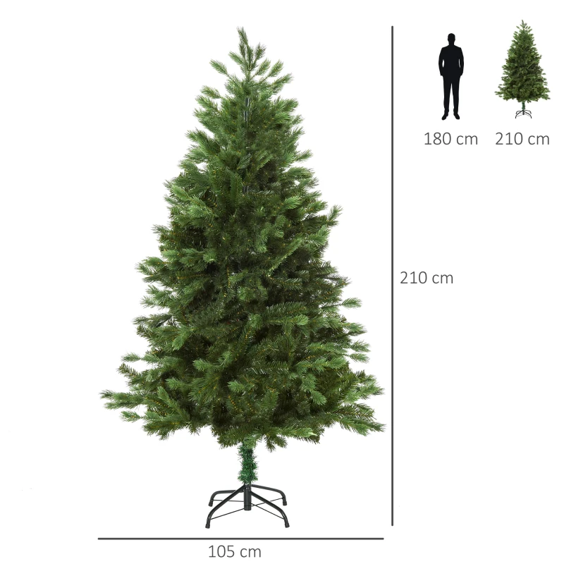 HOMCOM 7ft Unlit Artificial 2.1m Xmas Christmas Tree Easy Assembly with Foldable Base Stand for Indoor Outdoor Holiday Decoration Green