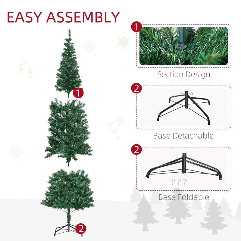 HOMCOM 7ft PVC Hinged Unlit Slim Artificial Pencil Christmas Tree