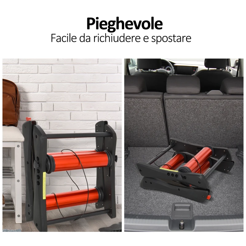 HOMCOM Rullo da Allenamento Biciclette Trainer Pieghevole, Rullo Anteriore Regolabile per Bici con Ruote da 24"、26"、28"、29"、700C, Max. Carico 120kg, Rosso e Nero